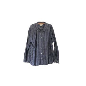 Duluth Trading Co Mens Navy Plaid Wrinkle Fighter Long Sleeve Button Shirt 2XL